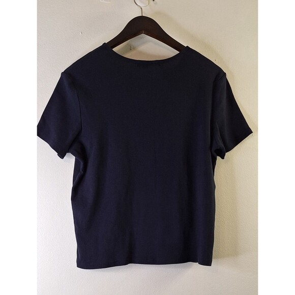 LAUREN RALPH LAUREN Navy Baby Tee Women's Sz L Rhinestone Logo Casual Classic - Picture 2 of 6